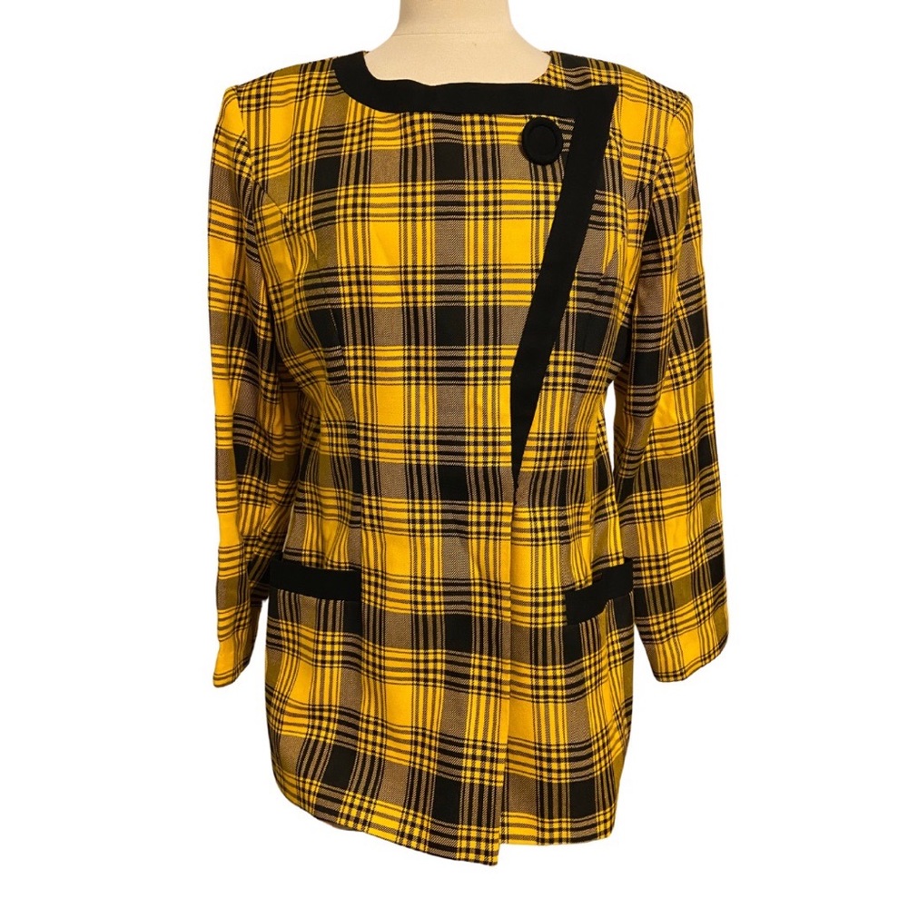 VINTAGE 80s ANN TOBIAS yellow plaid SHOULDER PADS blazer. VTG 12 Perfect!